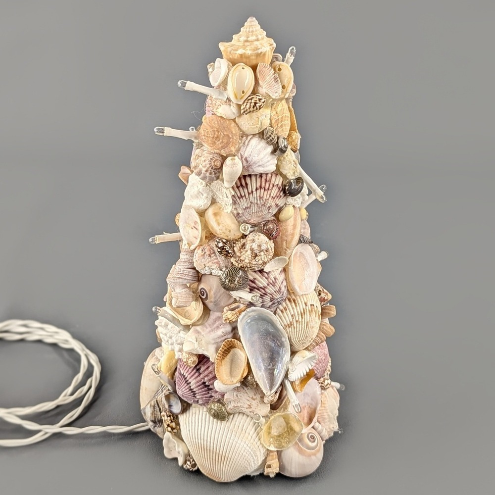 Handmade Seashell Christmas Tree Lamp Coastal Beach Decor Lighted 8.5 Inch